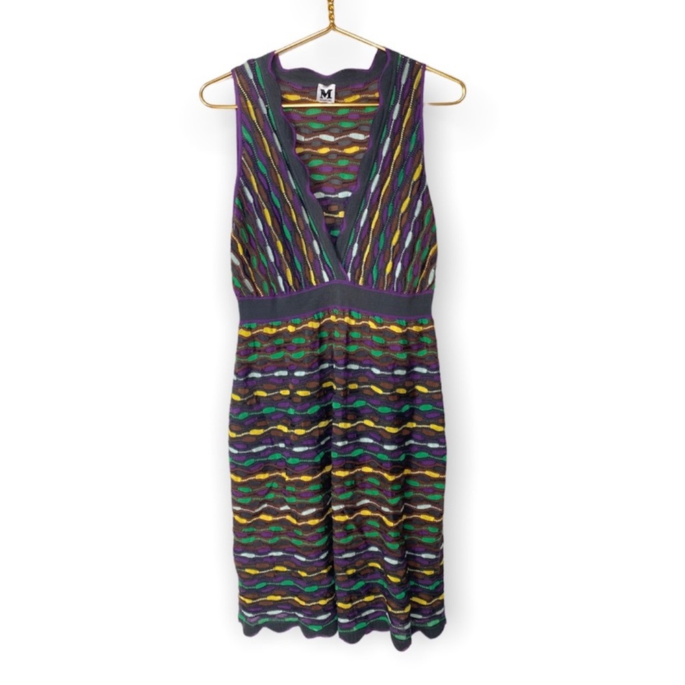 M Missoni Multicolor Knit V-Neck Dress US 14